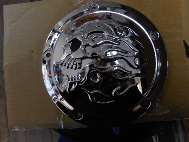 Drag Specialties Split Black Skull Derby Cover Accent Chrome 16 Harley Touring
